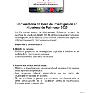 Convocatoria Beca General De Investigación En Hipertensión Pulmonar 2025_Fundación Contra La Hipertensión Pulmonar